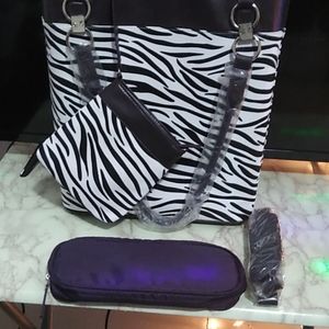 Vegan leather zebra print large tote
